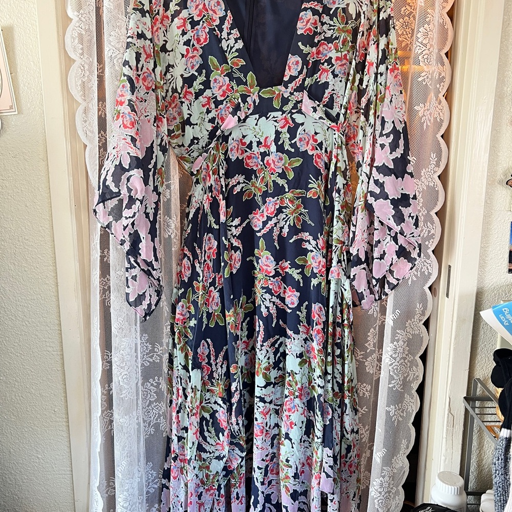 BCBGMaxAzria Navy and Pink Floral Maxi Dress
